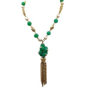 Possible Unsigned Haskell Baroque Pearl and Green Peking Glass Beads Tassel Neck